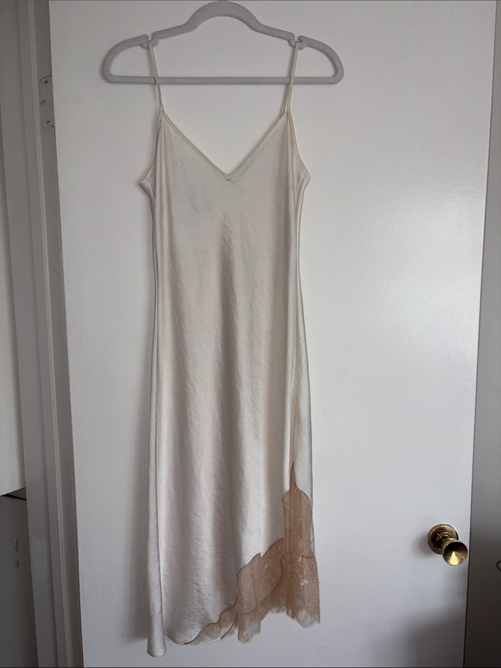 Wilfred Cream Slip Midi Dress with Lace Accent